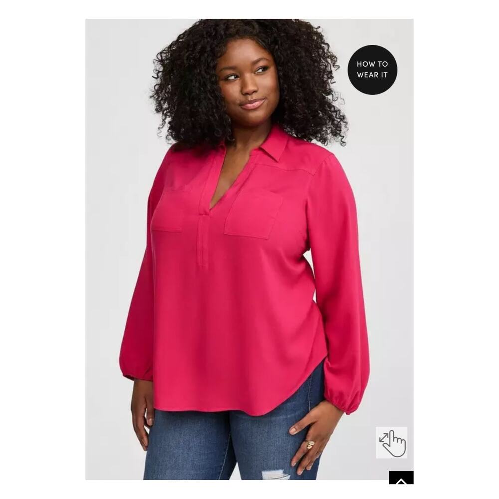 Torrid Vivaceous Pink Harper Challis Collared Long Sleeve Blouse Sz.4 NWT